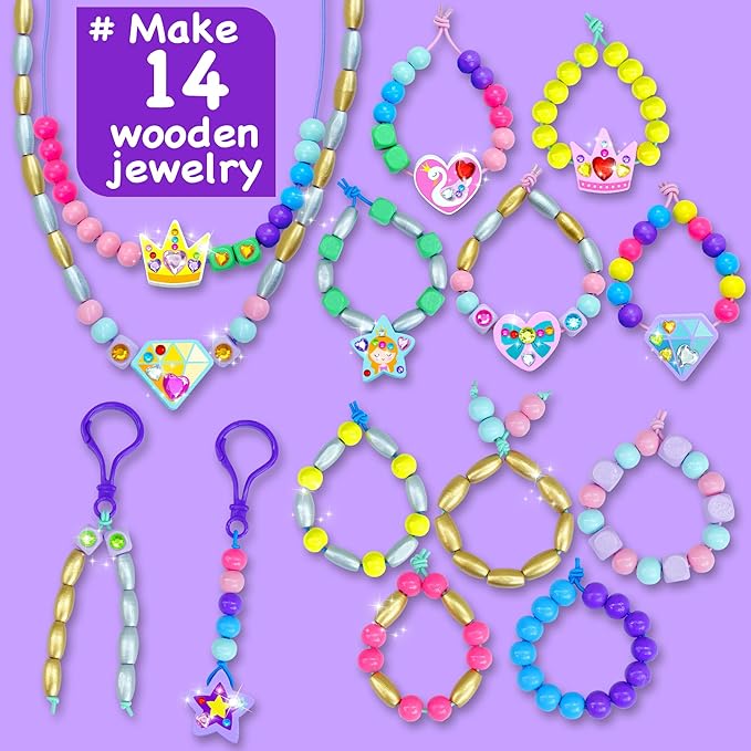 EZCRA Kids Bracelet Making Kit – Make 14 Jewelry Kit for Girls Age 5 - Beads for Kids - Friendship Bracelet Craft Set - Easy DIY Bracelet Kit, Gift for Girls 4-6