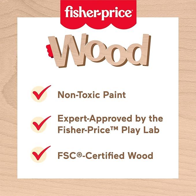 Fisher-Price Wood Toddler Toy Castle Block Set, 28 Wooden Pieces for Stacking Developmental Play Preschool Kids Ages 2+ Years