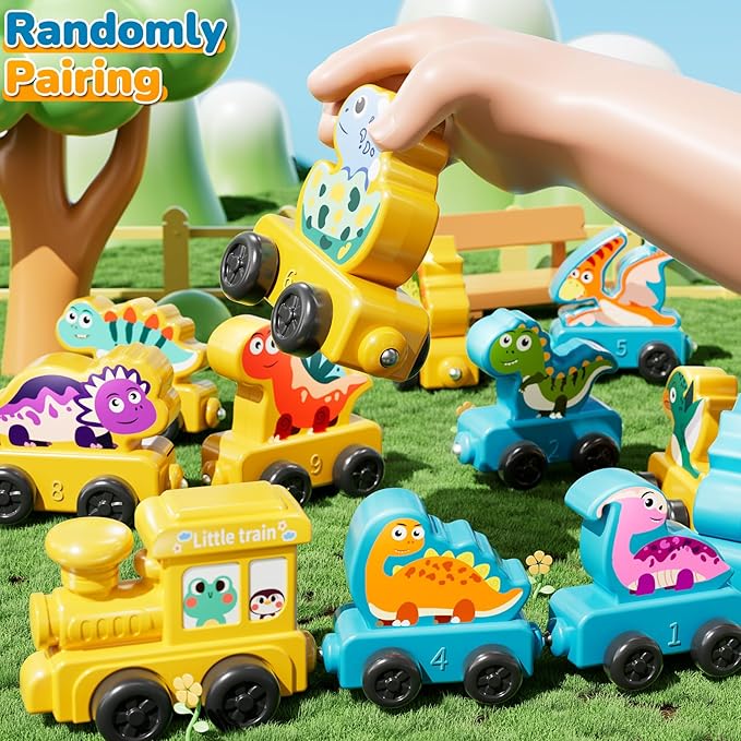 Magnetism Toys Dinosaur Train Set for Toddlers 1 2 3 4 Years Old - Dinosaur Toys for Kids, Color Sorting Toy, Preschool Educational Learning Activities, Birthday Gifts for Boys Girls 1-3, 2-4