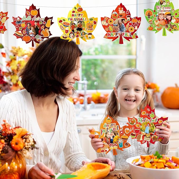 Jetec 48 Packs Fall Picture Frame Craft Kits Maple Leaf Shape DIY Photo Frame with Stickers Make Your Own Picture Craft for Thanksgiving Autumn Home Classroom Decor