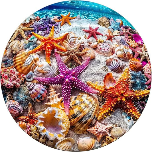 Wooden Puzzles for Adults, 300 Pieces Starfish Puzzle, Wood Adult Puzzles, Birthday Gifts for Jigsaw Lover, DIY Wooden Jigsaw(L-13.4 * 13.4in)
