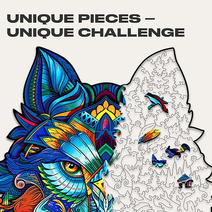 UNIDRAGON Wooden Puzzles for Adults Unique Jigsaw Puzzles - King Size Majestic Wolf Kingsize 11.8"x16.1" 310 PCS Deko with Cut 0.03 mm Wood Accuracy Animal