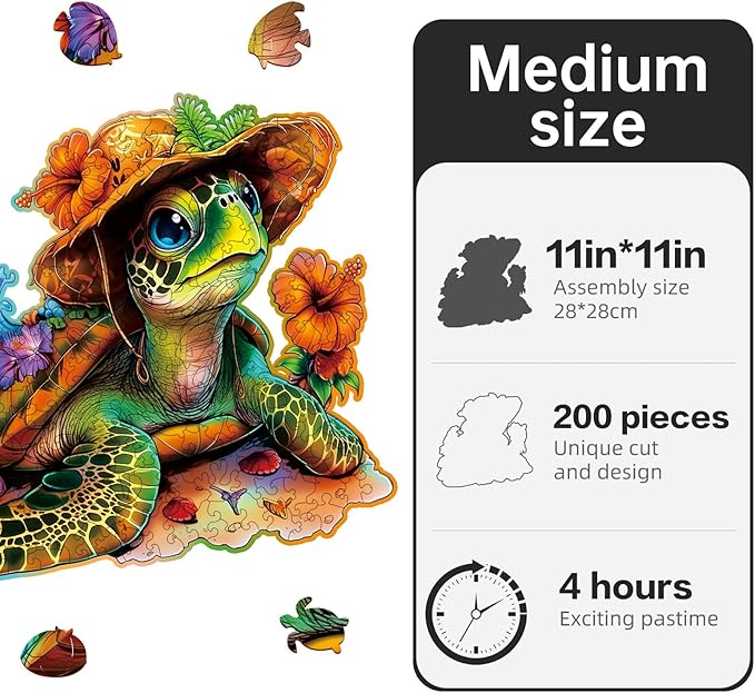 Wooden Jigsaw Puzzles,Vacation Sea Turtle Wooden Puzzles 200 Piece,Perfect for Family Game,Unique Shape Puzzles for Adults 11 x 11 Inch