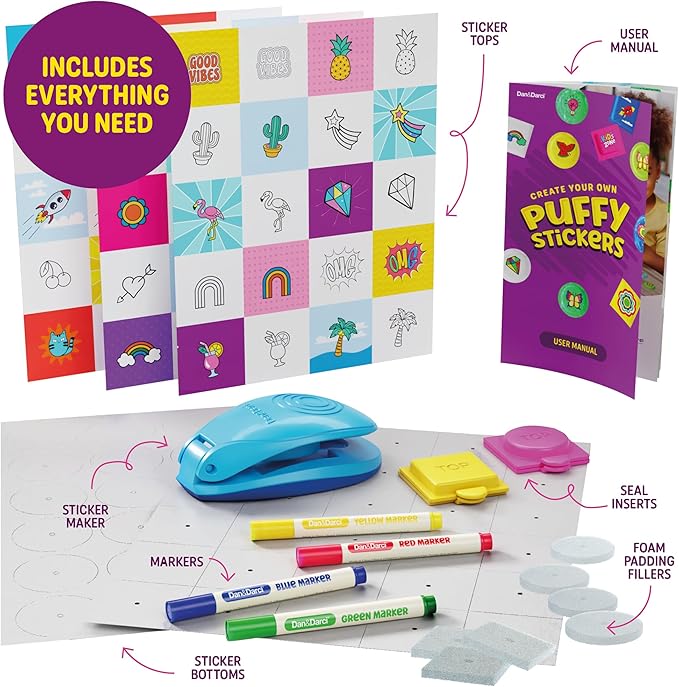 Puffy Sticker Maker Kit for Kids - Make Your Own 3D Stickers - Create DIY Squishy Arts and Crafts - Craft Kits for Girls & Boys Ages 6-10 - Birthday Gift Ideas Age 6 7 8 9 10 Year Old Gifts