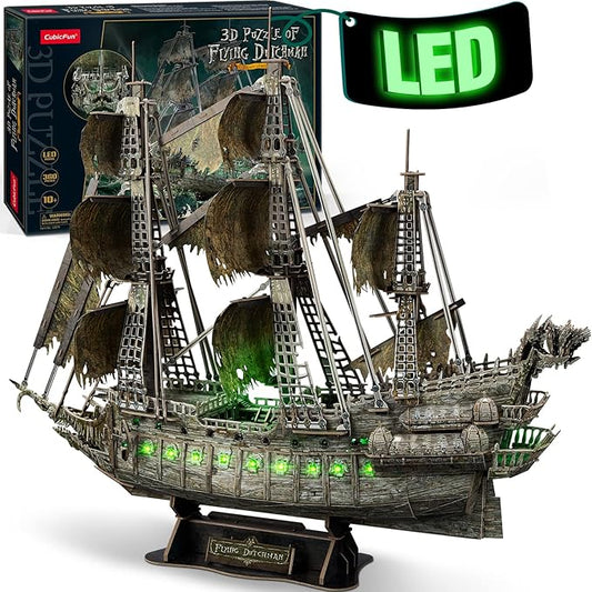 CubicFun 3D Puzzles for Adults - LED Flying Dutchman 3D Puzzle, 360-pieces - Desk Decor for Home Office - Christmas Aduls Teacher Gifts Stocking Stuffers