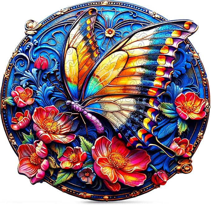 Wooden Puzzle for Adults, Butterfly Wood Puzzle, Wooden Jigsaw Puzzles with Exquisite Box, Unique Animal Shape Wood Cut Puzzles for Family Friend Puzzle Lovers, 200 Pieces 11.42" x 11.12"