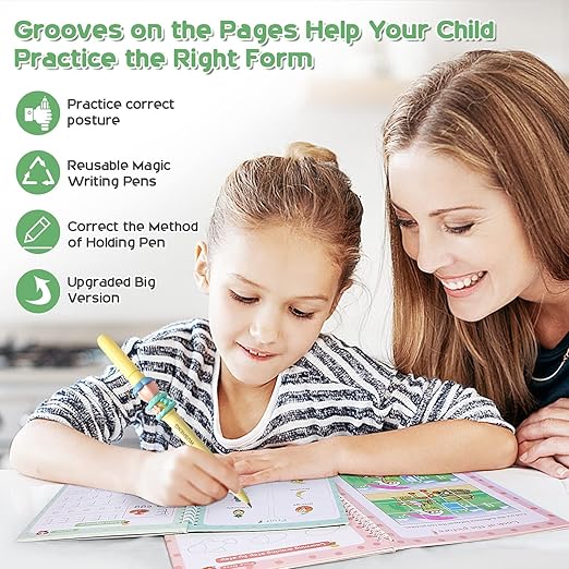Magical Handwriting Workbooks Handwriting Practice Copybook, Handwriting Aid Magic Pen Reusable Copybook Grooves Template Design for Children Books Suitable for Children's Learning (6)