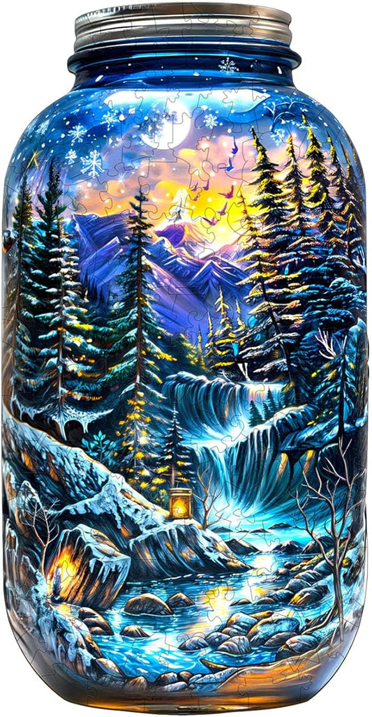 Wooden Puzzles for Adults - 200 Pieces Winter Dreamscape Wooden Puzzle - Unique Animal Shape Wood Cut Puzzles - Eco-Friendly Home Office Decor (M-11.4 * 11.7in)