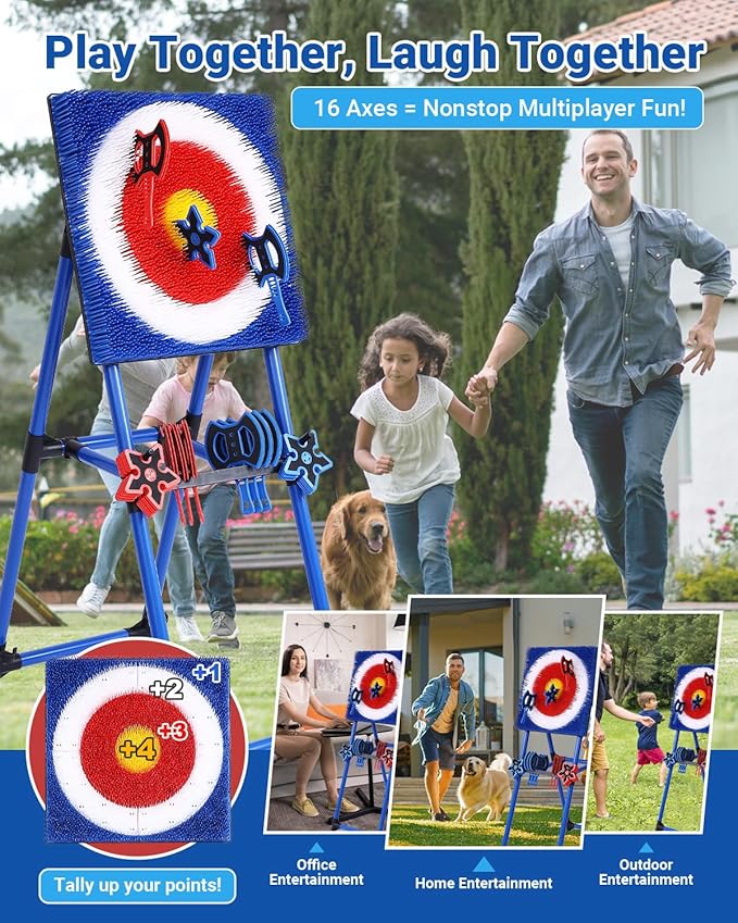 Axe Throwing Game for Backyard - 8 Throwing Axes Set - Deluxe Foldable Plastic Axe Throwing Target Game for Adults Kids, Outdoor Games Carnival Games