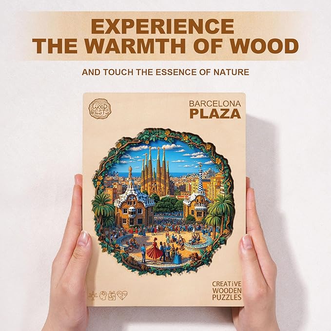 Jigfoxy Wooden Puzzles for Adults, Barcelona Plaza Wood Puzzles Adult, Unique Animal Shape Wooden Jigsaw Puzzles for Adults, Birthday Gifts for Puzzle Lovers, Family, Friend (M-11.4 * 11.4in-200pcs)