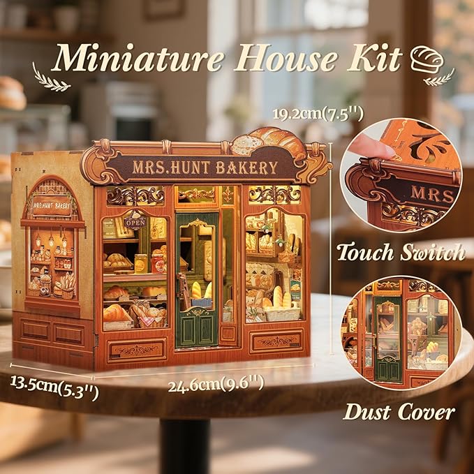 CUTEBEE Book Nook Kit, DIY Miniature House Kits for Adult and Teens, Dollhouse Booknook Tiny House, Bookshelf 3D Wooden Puzzle, DIY Craft Gifts for Family and Friends (Mrs.Hunt Bakery)