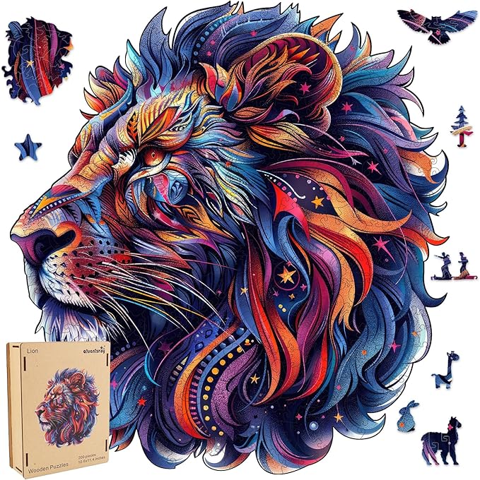 500 Pieces Puzzles for Adults 15.5x16.7in, Lion Wooden Jigsaw Puzzles, Royal,Unique Shape Animal Adult Puzzles,Irregular Wood Creative Gift for Adults and Kids Family Game