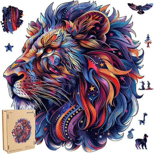 500 Pieces Puzzles for Adults 15.5x16.7in, Lion Wooden Jigsaw Puzzles, Royal,Unique Shape Animal Adult Puzzles,Irregular Wood Creative Gift for Adults and Kids Family Game