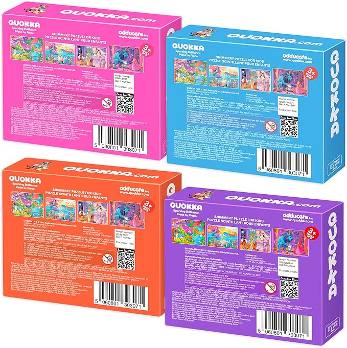 QUOKKA Puzzles for Kids Ages 4-6 – 4-Pack 60-Piece Puzzles for Kids – Fairy Tale Jigsaw Puzzle Set with Princess – Quiet Time Toys for Preschoolers – FSC Certified Learning Toy – Gift for 5 Year Olds