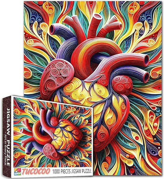 Graffitic Human Heart 1000 Piece Jigsaw Puzzles for Adult Heart Anatomy Painting Jigsaw Puzzle Body Organ 1000 Pieces Puzzles Game Wall Decor Mental Health DIY Craft Puzzle Art Biology Gift(Colorful)