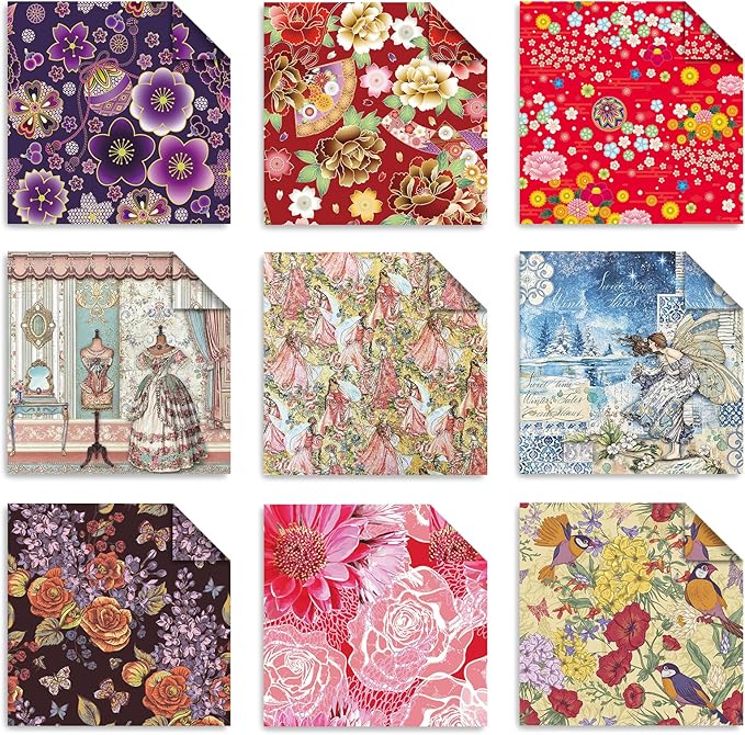 Origami 6x6 Paper Kit 150 Sheets 150 Vivid Colors Double Sided Same Printed Traditional Patterns Square for Arts Crafts Projects Japan Traditional Chiyo.Flower