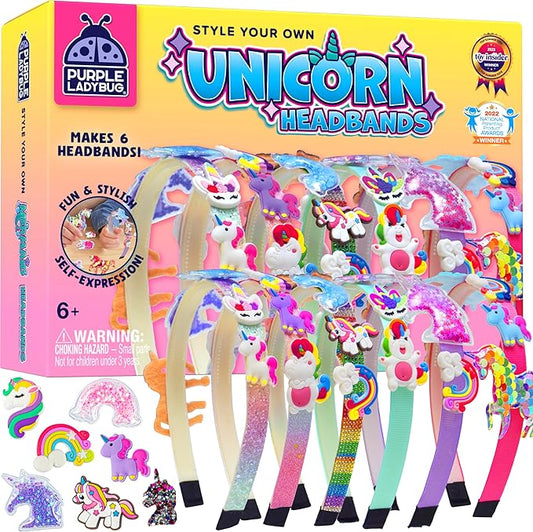 PURPLE LADYBUG Unicorn Headband Making Kit - Unicorn Crafts for Girls Ages 4-9, Birthday Gifts, DIY Hair Accessories Set, Great Summer Activity for Girls