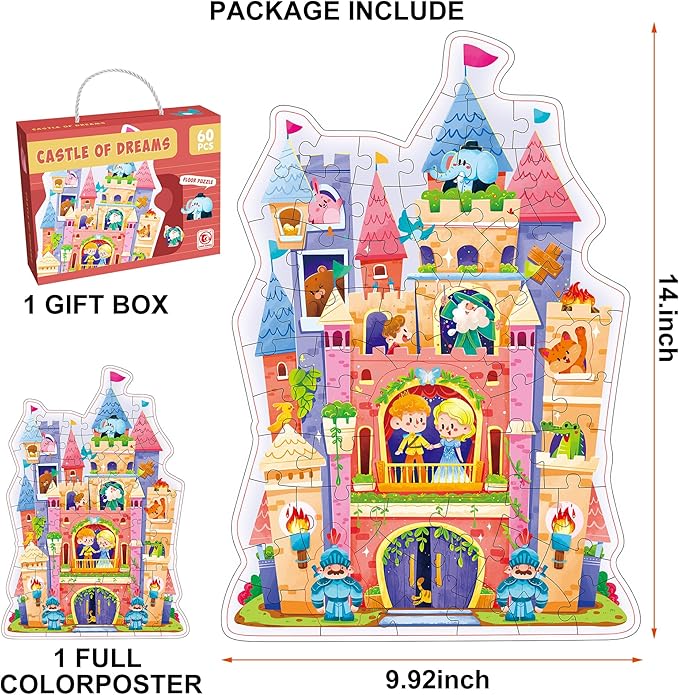 60 Piece Jigsaw Puzzles for Kids Ages 3-5 - Colorful Castle Puzzle, for Screen-Free Fun, Premium Quality, Engaging Family Activity