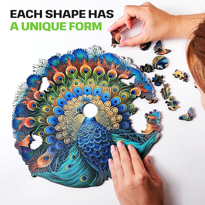 ESC WELT Wooden Peacock Puzzles 200 Pieces Captivating Mind Game for Teens and Adults Educational Toy Fun Eco Friendly Challenge Game Wooden Puzzle