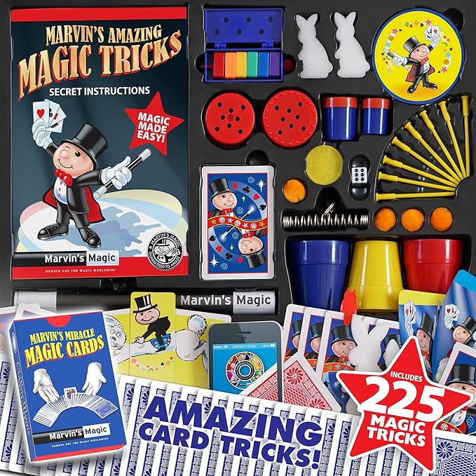 Marvin's Magic - Kids Magic Set - Box of Tricks, Amazing Tricks for Kids - Made Easy Range - Includes Wand, Card Tricks, Much More - Suitable for Ages 6 and Up - 225 Illusions