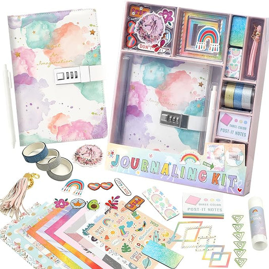 CAGIE DIY Journal Set for Girls Age 8-12, Gifts for 9-11 Year Olds, Diary with Lock for Girls' Birthday Gift, Personalize and Decorate Scrapbooks Kit