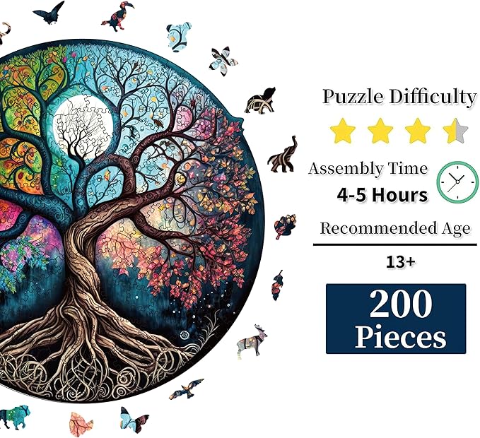 Wooden Puzzle for Adults, 200 Pcs Wood Puzzles Adult, Irregular Animal Shaped Unique Puzzles for Adults, Creative Gift