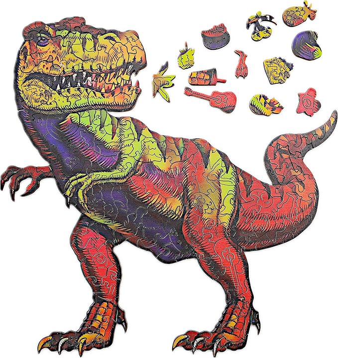Wooden Jigsaw Puzzle for Adults,Tyrannosaurus rex Dinosaur Animals Shaped Magic Puzzle Pieces Best Gift for Adults,Can be Used as a Cool Mouse Pad,302pcs,(12.99 * 12.79 inches) New