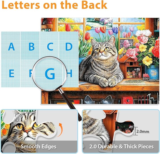 Puzzles for Adults 500 Pieces,Cute Cats Puzzle for Adults,Flower & Kittens Jigsaw Puzzles,Recyclable Cardboard Puzzles for Seniors Kids Teen,Puzzle for Family Game Nights, 20.5x15 in