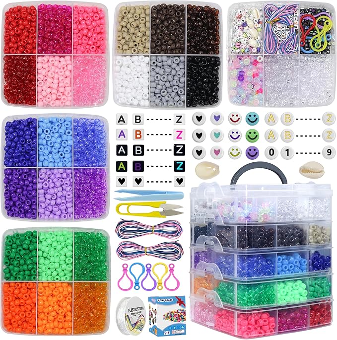 LIS HEGENSA Pony Beads Bulk,Kandi Beads for Necklace Jewelry Making Hair Braiding,Bracelets Making Kits,Hair Bead,Bracelet Beads,Plastic Beads for Crafts Braids Girls (27 Color,6400PCS)