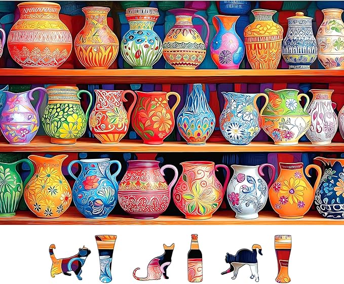 Blueforest 500 Piece Jigsaw Puzzle for Adults - Unique Shape Pieces | Colorful Vase Shelf Art | 23x15 Inches Challenging Fun Puzzle