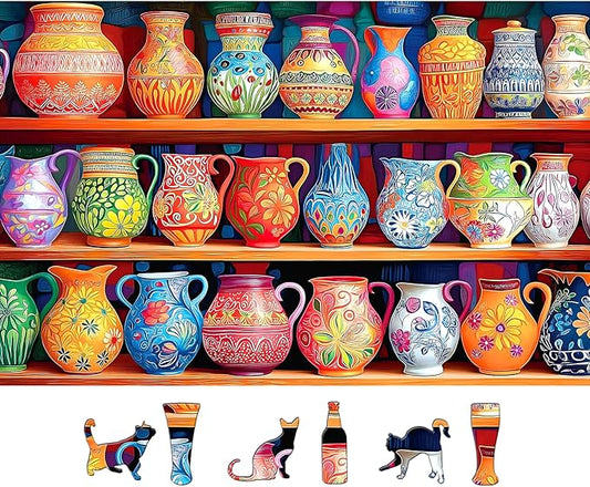 Blueforest 500 Piece Jigsaw Puzzle for Adults - Unique Shape Pieces | Colorful Vase Shelf Art | 23x15 Inches Challenging Fun Puzzle