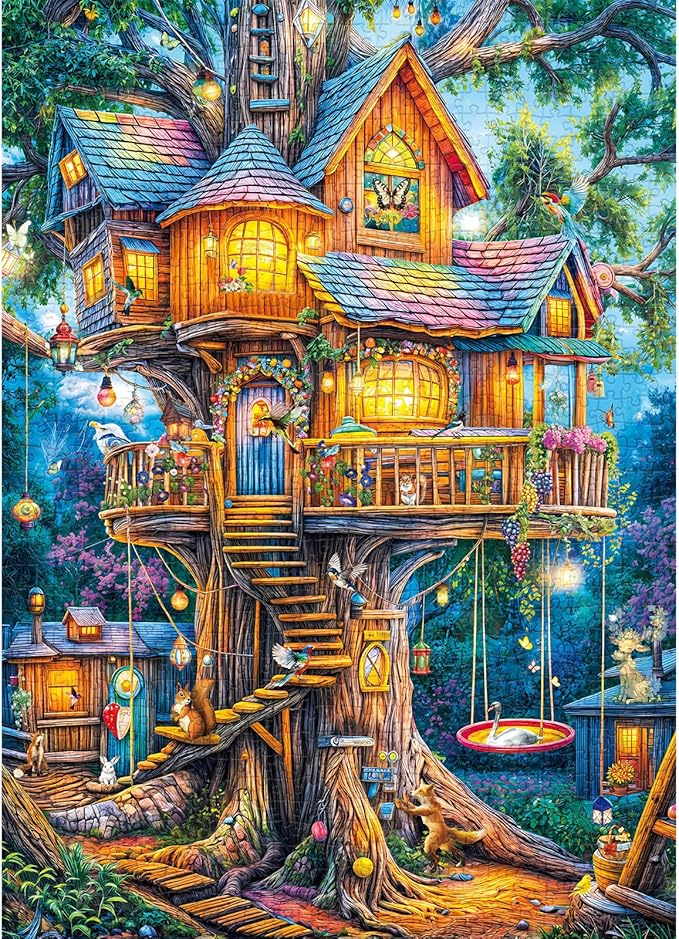 Elf Tree House Jigsaw Puzzles for Adults 1000 Pieces, Interlock Perfectly Letter on Back No Dust, Home Decor Birthday Party Puzzle Gift, 1:1 Poster Jigsaw Puzzles for Adults