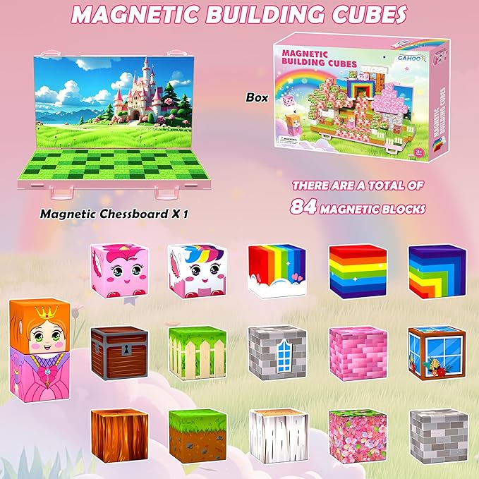 Magnetic Blocks, Build 3D Magnet Building Toys World with Princess Magnetic Tiles, Foldable Magnet Board, STEM Sensory Toy for Kids, Toy Building Sets Gifts for Age 3, 4, 5-10 Year Old Boys Girls