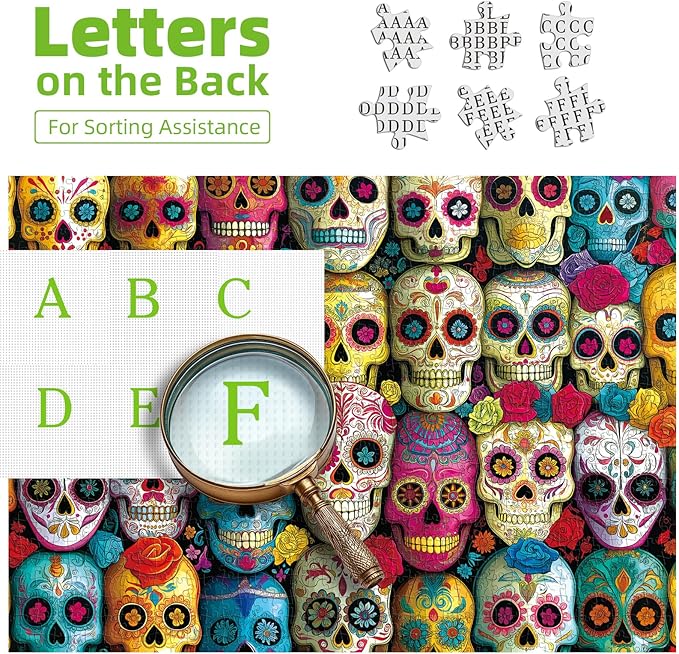 1000 Piece Jigsaw Puzzle for Adults - Vibrant Day of The Dead Sugar Skulls Colorful Mexican Folk Art Halloween Challenging 1000-Piece Puzzle 27x20 Inches Premium Adult Puzzles