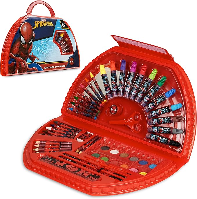 Marvel Kids Art Set for Boys Crafts Drawing and Painting Sets for Children Travel Case 40 Plus Pieces Watercolour Paints Crayons Colouring Pencils Art Supplies Spiderman Gifts