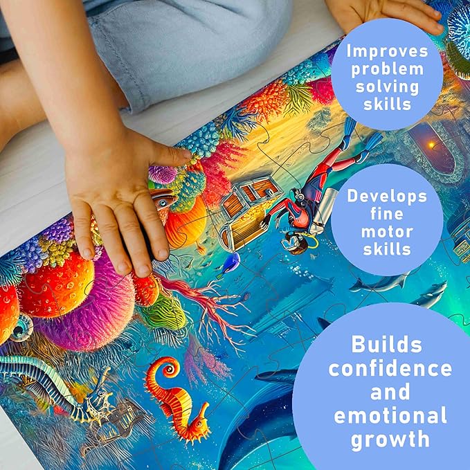 Puzzles for Kids, Sunken Treasure Quest 48 Piece Jigsaw Puzzle, Educational Toys, Ocean Puzzle, for Kids Aged 4-8, Gifts for Boys & Girls