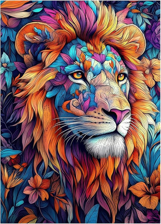 1000 Piece Puzzle for Adults - Colorful Lion Abstract Art Jigsaw Puzzle 1000 Pieces, Premium Thick Cardboard, Flowers Design, 20x28 Inch