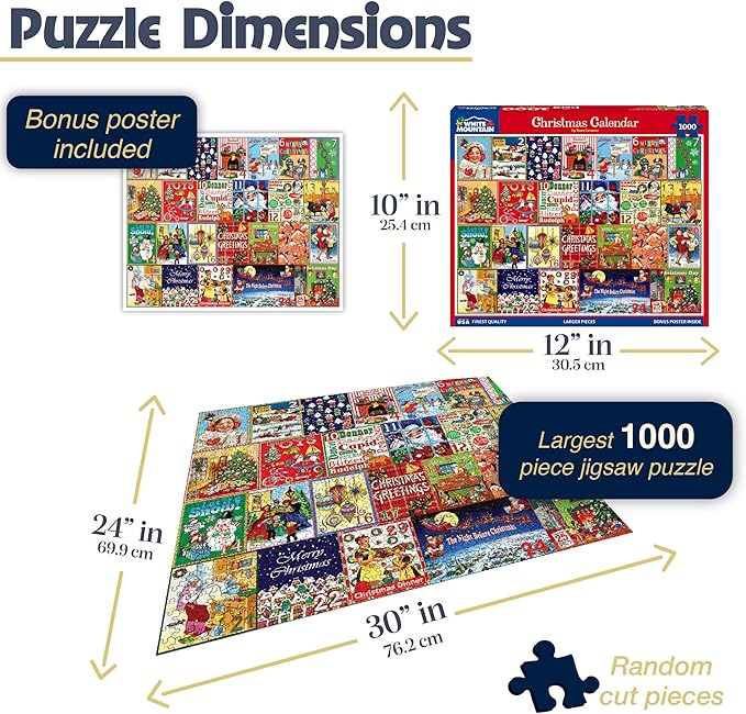 White Mountain 1000 Piece Jigsaw Puzzle Winter Christmas Holiday Puzzles for Adults and Kids 24"x30" Large Pieces - Christmas Calendar