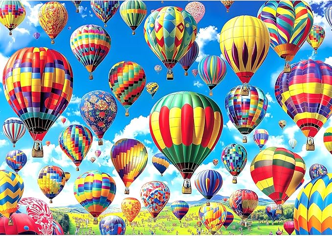 Blueforest 1000 Piece Puzzle for Adults - Hot Air Balloons Vibrant Landscape | Challenging Jigsaw Wall Art Gift with Poster, 27.5x19.7 Inches