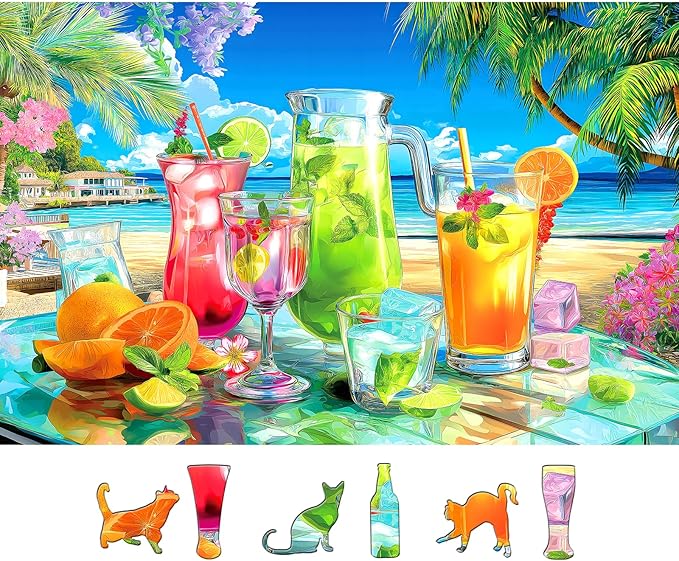 Tropical Beach Cocktails 500 Piece Puzzle for Adults Fun Colorful Summer Drinks Large Piece Puzzles for Seniors Letter on Back Home Decor Birthday Party Gift (27.5"x19.6")