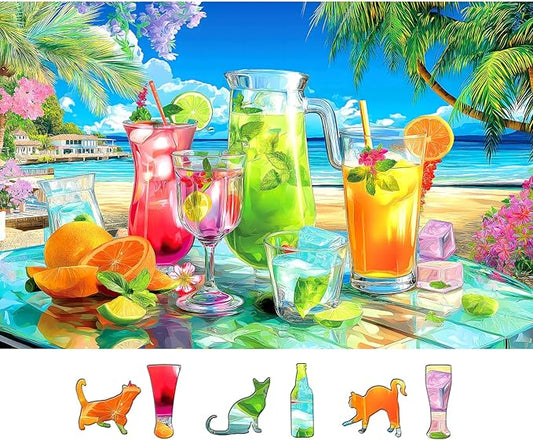 Tropical Beach Cocktails 500 Piece Puzzle for Adults Fun Colorful Summer Drinks Large Piece Puzzles for Seniors Letter on Back Home Decor Birthday Party Gift (27.5"x19.6")