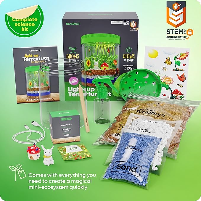 Dan&Darci Light-Up Terrarium Kit for Kids - STEM Science Kit - Educational DIY Toy for Boys & Girls - Birthday Gift - Craft Project Idea for Ages 6 7 8 9 10 11 12 Year Old