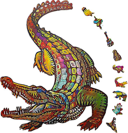 Wooden Jigsaw Puzzle for Adults,Unique Crocodile Animals Shaped Magic Pieces Family Game Best Gift Adults,Can be Used as a Cool Mouse Pad, 164pcs,(11.5x9.5 inches) 02…