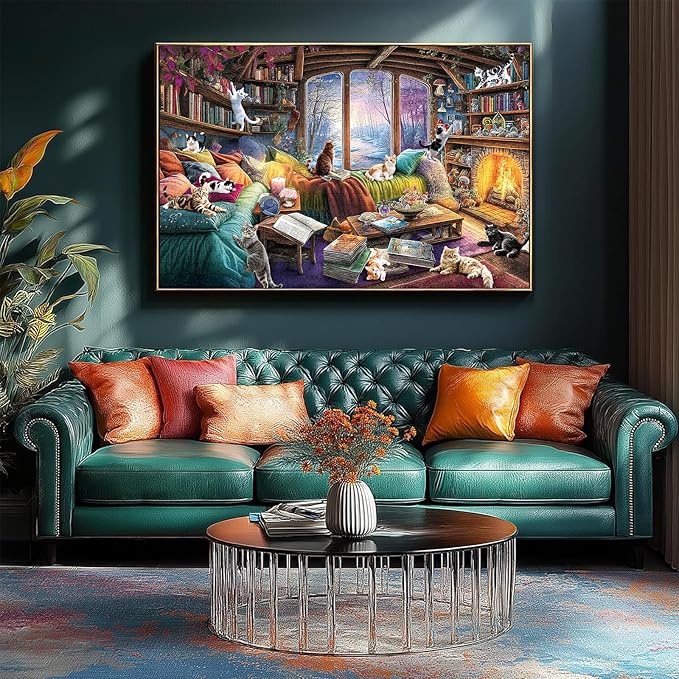 300 Piece Puzzles for Adults, 300 Piece Puzzles for Adults Large Piece, Fantasy Cat Winter Jigsaw Puzzle, Funny Gift for Adult Kids Senior Challenging Family Games Gift Toy, 20.5 X 15 in