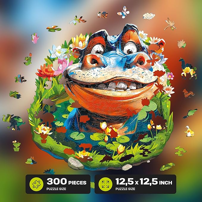 ESC WELT Wooden Puzzle Hippo 300 Pieces - Captivating Mind Entertainment for Teens and Adults - Fun and Environmentally Friendly Toy - Challenging Jigsaw Game - Wooden Puzzle