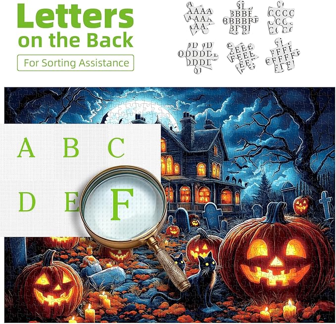 Halloween Haunted House 1000 Piece Jigsaw Puzzle for Adults - Spooky Night Graveyard Scene Challenging 1000-Piece Puzzle for Adults & Teens - Premium Quality with Reference Poster