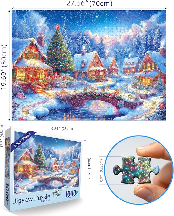 Christmas Fantasy Fairy Town Jigsaw Puzzles for Adults 1000 Piece Winter Country Landscape Puzzle for Adults with Letters on Back Challenging Holiday Family Puzzle Games Gift for Women Men Seniors