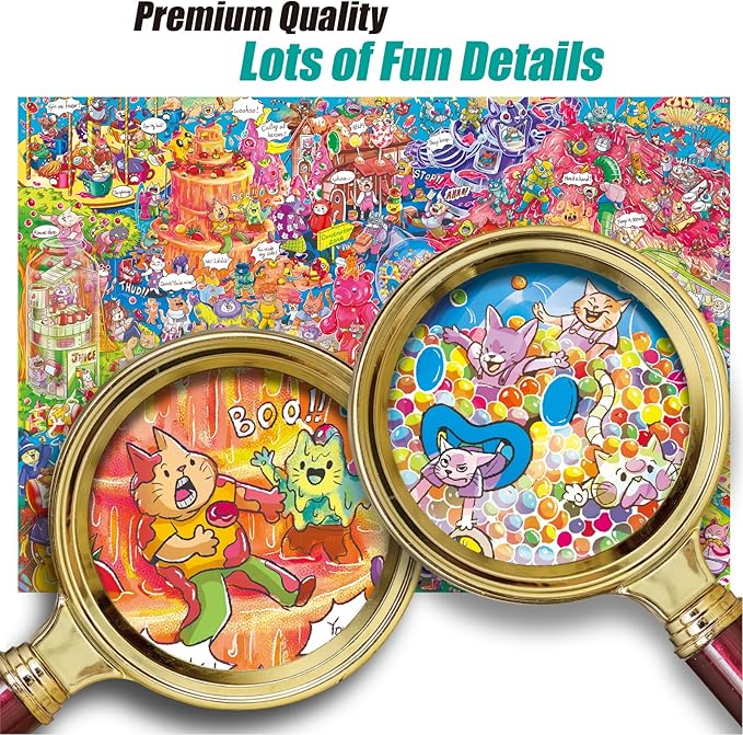 Antelope 3 in 1 1000 Piece Puzzle Bundle - Catndyland - 1000 Piece Jigsaw Puzzle with Drive in Movie and Roller Coaster