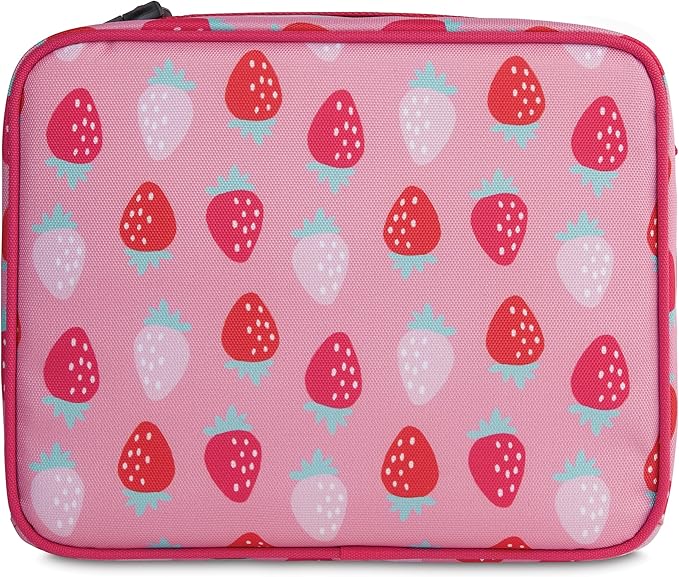 PackIt Freezable Classic Lunch Box, Sweet Strawberry, Built with ECOFREEZE Technology, Collapsible, Reusable, Zip Closure With Zip Front Pocket and Buckle Handle, Designed for Fresh Lunch On the Go