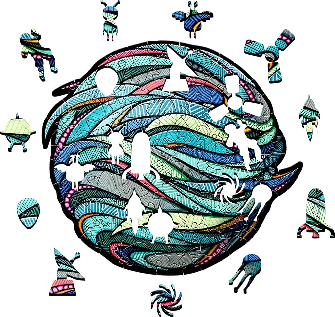 Eco-Wood-Art Wooden Puzzle - Blue Planet S | Unique Round Jigsaw Puzzle for Adults | 3D Earth Globe Decor | 110 Intricate Pieces | Eco-Friendly Home Decor Gift